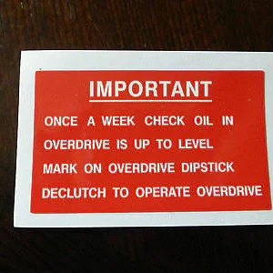 Land Rover Series 1 2 2a 3 Overdrive Fairey Fairy Info Dash Bulkhead Decal